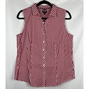 Talbots NWT Red White Gingham Sleeveless Shirt Wrinkle Resistant 12P (Oversized)